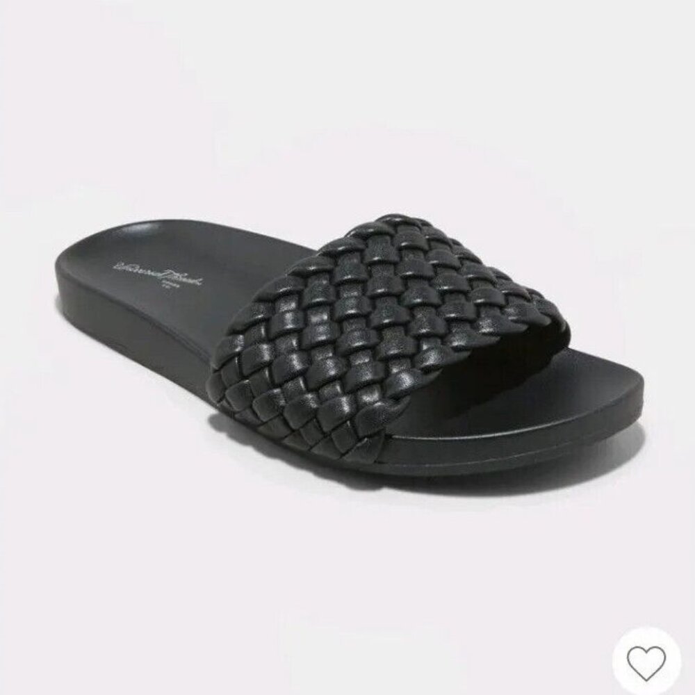 Universal Thread Black Poly Woven Slip On Sandals Women's Size 10